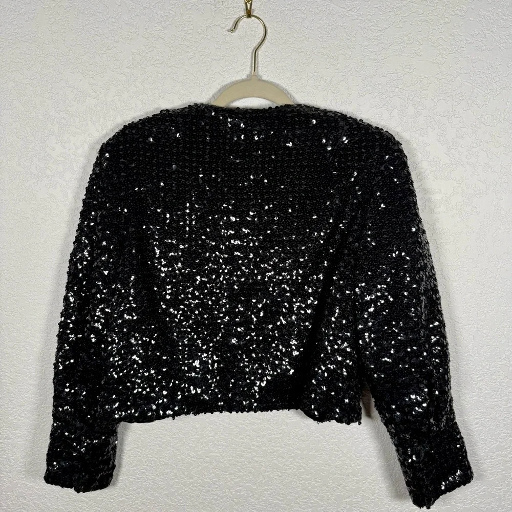 Vintage Union Made ILGWU Black Sequin Cropped Bolero Jacket w/ Frog Closure - Picture 11 of 16